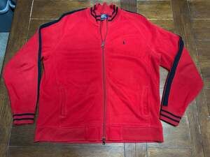 Polo Ralph Lauren Red Full Zip Cotton Track Jacket Striped Trim XL